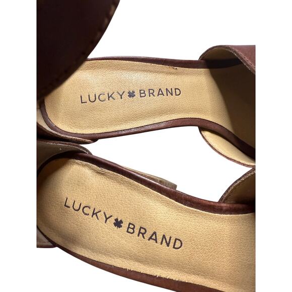 Lucky Brand Nanika Leather High Heel Sandals Brown Block Heel Open Toe 7.5 - Picture 4 of 8